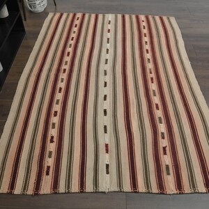 4.7x6.4 ft, SPECIAL STRIPED KILIM, Vintage Rug, Red Beige Turkish Rug, Flatweave Kilim, Wool Turkish Kilim Rug, Handmade Rug, 5x6 Area Rug