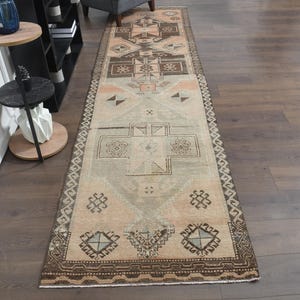 3'2x12'1 ft, VINTAGE HANDWOVEN RUG, Warm Orange And Brown Runner, Turkish Runner, Oushak Rug, Wool Rug, 3x12 Runner, Kitchen Rug, Eclectic