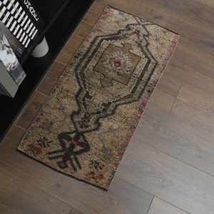 1&#39;4x3&#39;1 ft, ORANGE BROWN RUG, Turkish Rug, Vintage Small Rug, Oushak Handmade Rug, Wool Rug, Farmhouse Decor, Small 1x3 Rug, Washable Rug