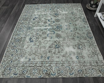 5x6'4 ft, FADED GREEN BLUE, Handmade Decor, Area Rug, Oriental Living Room Bedroom Wool 5x6 Rug, Home Decor, Turkish Rug 5x6, Boho Area Rug