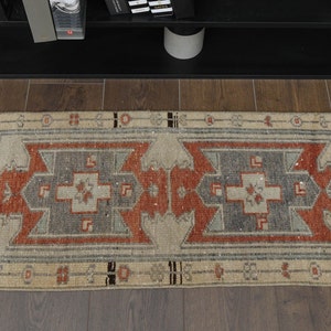1&#39;3x3&#39;1 ft, ORANGE SMALL RUG, Turkish Oushak Handmade Rug, Bathroom Mat, Doormat, 1x3 Vintage Rug, Antique Wool Rug, Washable Rug, Washable