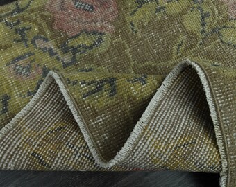 4'5 x 8 stóp, BRĄZOWY DYWAN W KWIATY, Dywan w stylu vintage w stylu tureckim, Dywan do salonu, Dywan ręcznie robiony, Dywan 5x8, Dywan w neutralnym kolorze, Jadalnia, Dywan zmywalny