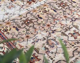 5'9x10 ft, BEIGE PINK RUG, Turkish Area Rug, Vintage Rug, Oushak Rug, Wool Handwoven Rug, 6x10 Area Rug, Living Room Rug, Home Decor