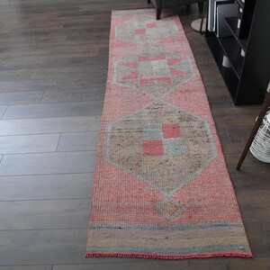 2&#39;8x10&#39;9 ft, VINTAGE TURKISH RUNNER, Oushak Wool Rug, Handmade Rug, Kitchen Rug, Stair Runner, Hallway Rug, Pink Orange Rug, Washable Rug