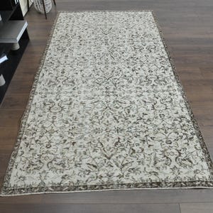 4&#39;5x8&#39;5 ft, BEIGE BROWN RUG, Floral Rug, Oushak Bohemian Area Living Room Wool Rug, Vintage Turkish Rug, Turkish Rug 5x9, Neutral Faded Rug