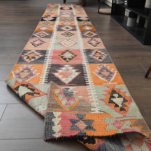 2.2x12 ft, VINTAGE TURKISH RUNNER, Oushak Rug, Colorful Decor, Handmade Runner, StaIr Runner Rug, Entryway Runner, Hallway Runner, Gifts