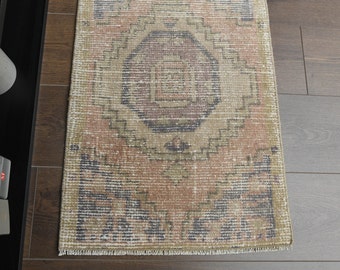 40x70 cm, ORANGE BEIGER Teppich, Kleiner türkischer Teppich, Vintage Wollteppich, Antiker Wollteppich, Handgewebter Teppich, Waschbarer Teppich