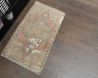 1'5x2'9 ft, KLEINER TÜRKISCHER TEPPICH Vintage Teppich, Oushak Handgemachter Teppich, Antiker Wollteppich, 6x9 cm, Housewarming Geschenke, Badezimmerteppich
