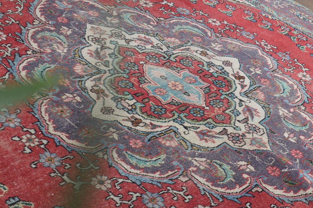 9'5x12'7 Ft, RED OVERSIZED RUG, Vintage Neutral Bohemian Rug, 10x13 ...