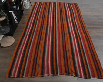 1,90x3,27 m, FÄRGGLAD KILIMMATTA, Vintagematta, Orange Rosa Röd Turkisk Matta, Plattvävd Kilim, Turkisk Kilim i Ull, Handgjord Matta, 1,8x2,7 cm Matta