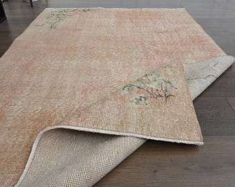 100x150cm, MINIMALIST, Mini Star Teppich, Vintage Türkischer Teppich, Orange Grüner Teppich, Oushak Teppich, Dekorativer Teppich Boho