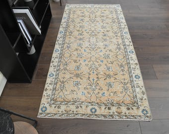 Alfombra de 94 x 188 cm, color naranja con estampado floral, estilo turco, vintage, hecha a mano por Oushak, ideal para sala de estar, decoración del hogar, tejida, estilo bohemio y lavable.