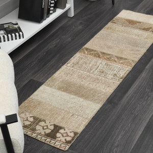 1&#39;4x5&#39;3 ft Oushak Vintage Runner, Turkish Runner, Flatweave Decor, Handwoven Runner, Patchwork Rug, Hallway Runner, Minimalist Runner