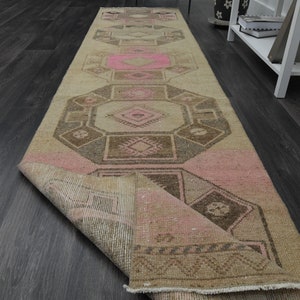 2&#39;7x11&#39;6 ft, MINIMALIST, TURKISH RUNNER Rug, Vintage Rug, Wool Rug, Brown Runner, Hallway Kitchen Rug, Stair Decor Runner, Tribal Runner Rug