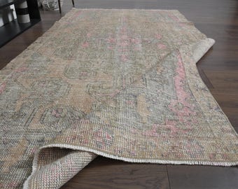 100x200cm, TÜRKISCHER VINTAGE Teppich, Oushak Handgeknüpfter Teppich, Wohnzimmer Teppich, Antiker Orange Rosa Teppich, Wohndekor, 100x2000, Waschbarer Teppich
