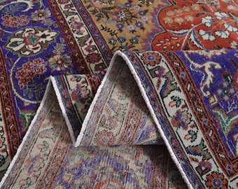 270x3200, OVERSIZED PERSER TEPPICH, Vintage Teppich, Boho Teppich, 300x300, Wohnzimmer Teppich, Wollteppich, Heriz Orange Lila Teppich