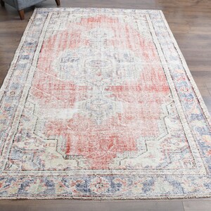 6&#39;2x9 ft, FADED ORANGE RUG, Turkish Area Rug, Vintage Rug, Oushak Handmade Rug, Boho Chic Decor, 6x9 Area Rug, Living Room Rug, Distressed