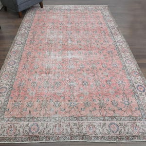 6&#39;5x10&#39;4 ft, PINK TURKISH RUG, Oushak Handwoven Wool Rug, 7x10 Vintage Rug, Living Room Rug, Home Decor, Minimalist Decor Rug, Boho Decor