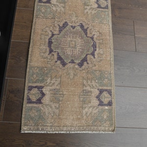 1'4x2'7 ft, BATHROOM DECOR RUG, Vintage Turkish Rug, Orange Rug, Wool Rug, Kitchen Rug, Handmade Rug, Oushak Small Rug, Doormat, Mini Decor