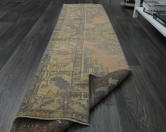 1.7x7.2 ft, PINK TURKISH RUNNER, Pink Beige Runner Runner 3x10, Vintage Rug, Handmade Rug, Etsy Rug, Decor Runners, Oushak Rug, Pink Runner