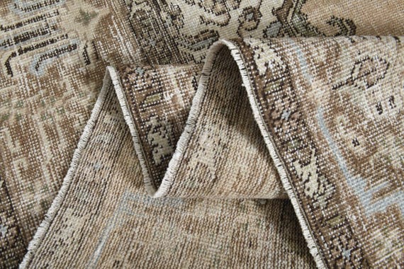 9.2x12 ft, VINTAGE ANATOLIAN RUG, Handknotted Turkish Wool, Muted Brown Beige Floral Boho, 9x12 Area Rug, Farmhouse Living Room, Antique