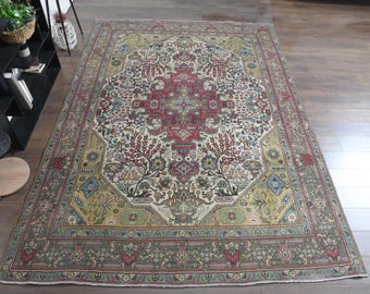 7'9x11'2 ft, ANTIQUE PERSIAN RUG, Red Green Beige Rug, Living Room Rug, Home Decor, Large Area Rug, Vintage Rug, 8x11 Oversized Rug, Star