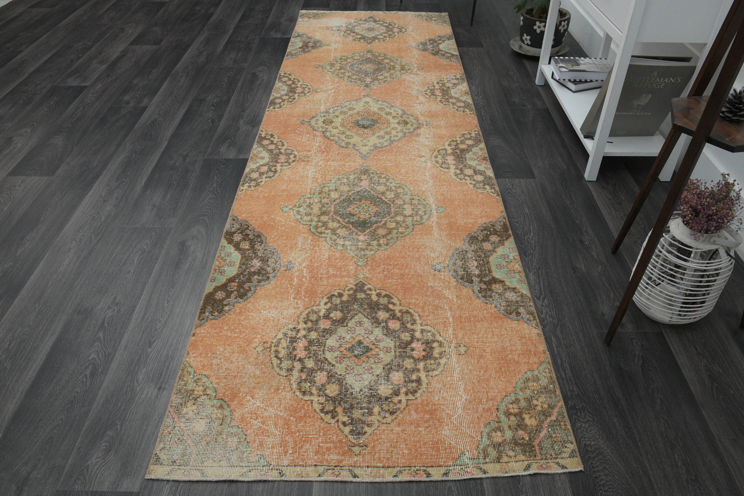 3'3x11'3 Ft, TURKISH RUNNER RUG, Entry Runner, Wool Carpet, Orange ...