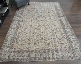 6&#39;6x10&#39;1 ft, ORANGE TURKISH RUG, Vintage Rug, Oushak Rug, Wool Handmade Rug, 7x10 Rug, Living Room Rug, Antique Rug, Washable Rug, Star Rug