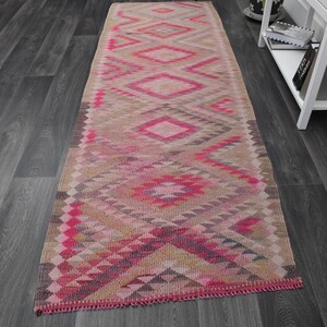 3&#39;1x9&#39;1 ft, PINK TURKISH RUNNER, Vintage Rug, Kitchen Rug, Hallway Rug, 3x9 Runner, Oushak Runner, Wool Rug, Boho Chic Decor, Tribal Rug