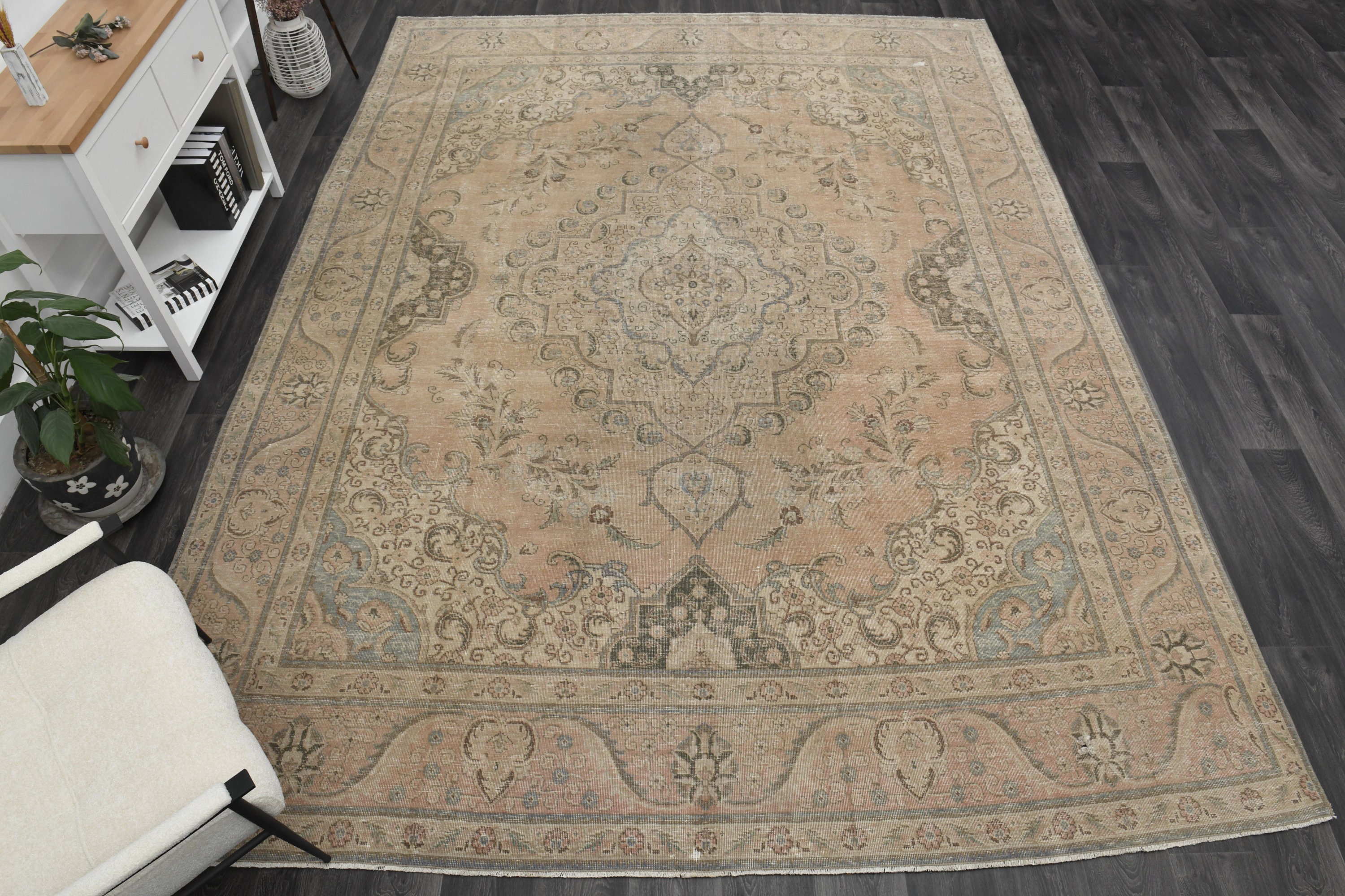 9'4x12'6 ft Orange Oversized Rug, Vintage Turkish Rug, Oushak Rug, Bohemian Rug, 9x13 Area Rug, Living Room Rug, Wool Rug, Large Rug Decor