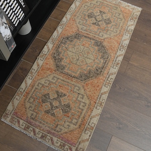 1&#39;6x3&#39;8 ft, SMALL ORANGE RUG, Vintage Rug, Kitchen Rug, Hallway Rug, 2x4 Rug, Orange Brown Rug, Handwoven Rug, Wool Antique Rug, Washable