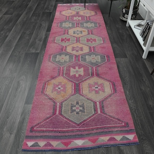 3&#39;1x10&#39;8 ft, PINK STAIR DECOR, Turkish Runner, Vintage Rug, Handmade Rug, Runner Rug, Home Decor, Distressed Rug, Boho Chic, Kitchen Rug