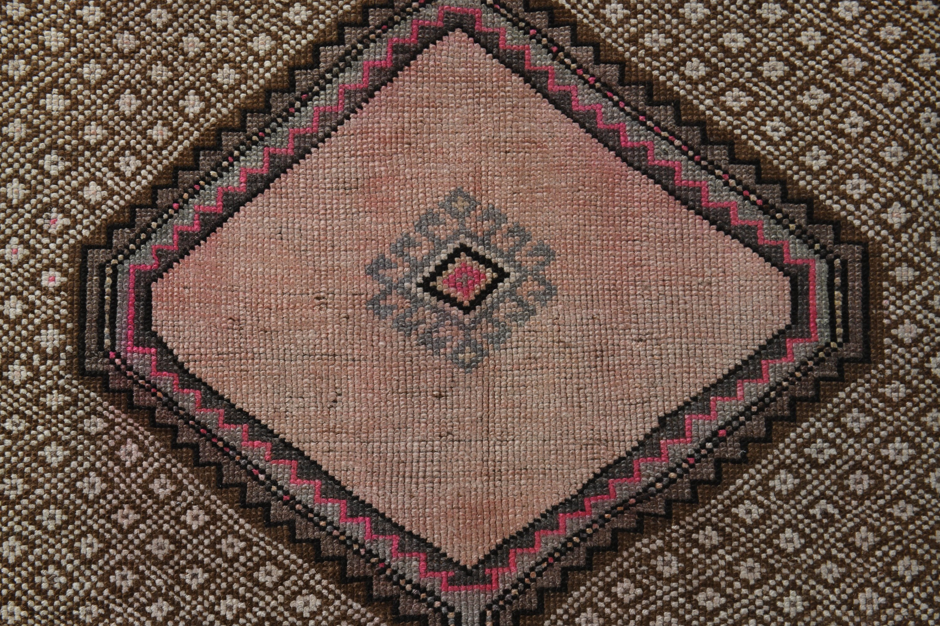 トルコ　ヴィンテージラグ　ランナーラグ　ブラウン系 ヴィンテージラグ、3x13ランナーラグ、トルコラグ、ヘルキラグ