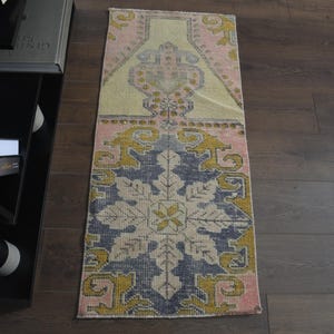 1'8x4 ft, BEIGE SMALL RUG, Turkish Rug, Vintage Wool Rug, Oushak Handmade Rug, Bohemian Rug, Antique Rug, 2x4 Small Rug, Washable Rug