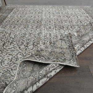 7x9&#39;8 ft, FLORAL BEIGE RUG, Turkish Rug, Vintage Wool Rug, Handmade Rug, Living Room Rug, Home Decor, 7x10 Beige Brown Rug, Oushak Area Rug