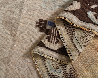 5&#39;7x10&#39;8 ft, BOHEMIAN TURKISH RUG, Vintage Wool Rug, Handmade Oushak Rug, Geometric Bedroom Rug, 6x11 Area Rug, Beige, Brown Large Rug
