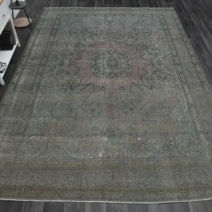 9&#39;6x13&#39;4 ft, TURKISH VINTAGE RUG, Handmade Rug, Vintage Rug, Pink Brown Green Decor, Farmhouse Rug, Decor Rug Minimalist, Living Room Rug