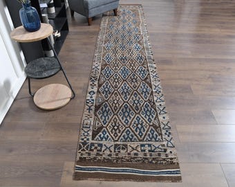 2&#39;7x12&#39;5 ft, BROWN TURKISH RUNNER, Vintage Runner, Oushak Runner, Wool Handmade Rug, 3x13 Runner, Kitchen Rug, Hallway Rug, Stair Runner