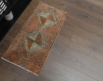 Tapis de salle de bain vert, 1 x 3 tapis turc, 1 x 3 petit tapis bohème, petit tapis en laine, paillasson, petit tapis vintage, petit tapis turc, 1,4 x 2,8 pieds - France