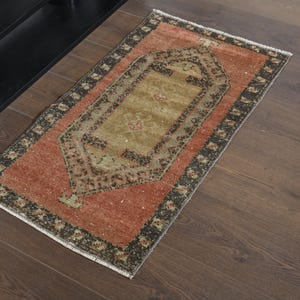 1'7x3 ft, ORANGE BROWN RUG, Turkish Rug, Vintage Small Rug, Oushak Handmade Rug, Farmhouse Decor, Bathroom Rug, Doormat, Small Mini Decor