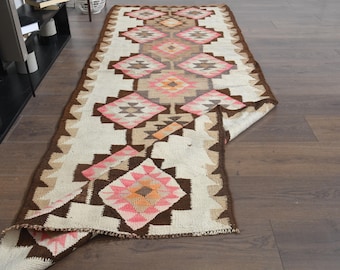 3x8'8 ft, VINTAGE TURKISH RUNNER, Oushak Rug, Colorful Decor, Handmade Runner, StaIr Runner Rug, Entryway Runner, Hallway Runner, Gifts