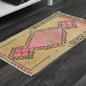 1&#39;4x2&#39;6 ft Shabby Chic, Handmade Vintage Rug, Home Decor, Turkish Rug, Turkish Door Mat, Tiny Rug, Throw Rug, Wool Rug, Turkish Small Rug