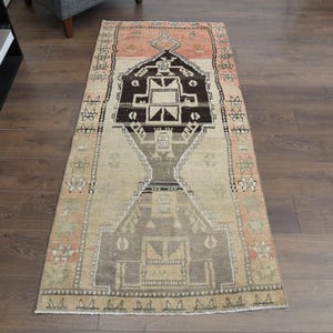 100 x 200 cm, Beigefarbener türkischer Teppichläufer, Vintage Teppich Läufer, Oushak Wollteppich, 100 x 150 cm, Küchenteppich, Dielenteppich, Waschbar, Treppen Teppich