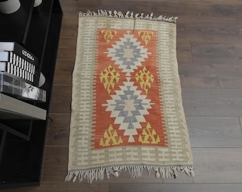 2&#39;4x3&#39;6 ft, ORANGE SMALL RUG, Turkish Rug, Oushak Handmade Rug, Bathroom Mat, Doormat, 2x4 Vintage Rug, Antique Wool Rug, Washable Rug, 2x4