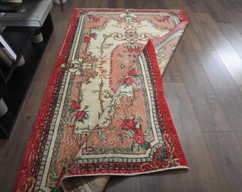 100x200 cm, VINTAGE TÜRKISCHER TEPPICH, Rot Beige, 100x200, Wohnzimmer Teppich, Wollteppich, Handgewebter Teppich, Wollteppich, Handgewebter Teppich