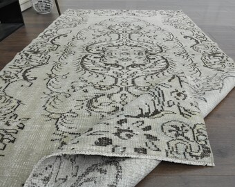 4'4x8'1 ft, LUXURY VINTAGE RUG, Oushak Rug, Bohemian 4x8 Area Rug, Minimalist Living Room Rug, Wool Rug, Beige Brown Rug, 4x8 Area Rug, Star