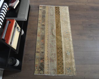 Türkischer Vintage-Teppich, ca. 58 x 125 cm, handgeknüpfter Oushak-Teppich, Wohnzimmerteppich, antiker orange-grüner Teppich, Wohnaccessoire, 60 x 120 cm großer Teppich, waschbar