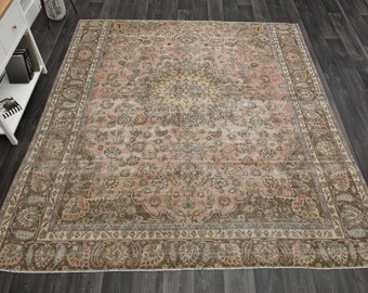 9.2x9.9 ft Oversized Vintage Neutral Authentic Bohemian 9x10 Area Rug, Living Room Bedroom Wool Rug, Large Area Rug, Home Decor, Luxury Rug