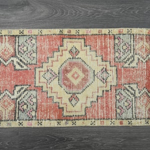 1.4x2.8 ft, PINK TURKISH RUG, Vintage Rug, Bathroom Rug, Home Decor, Mini Oushak Rug, Boho Decor, Handmade Rug, Wool Rug, Doormat, Wholesale