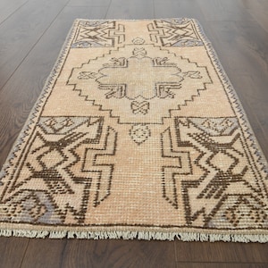 1.4x2.9 ft, GEOMETRIC TURKISH RUG, Vintage Rug, Turkish Bath Mat, Handmade Rug, %100 Wool Rug, Home Decor, Mini Rug, Oriental Rug, 1x3 Small